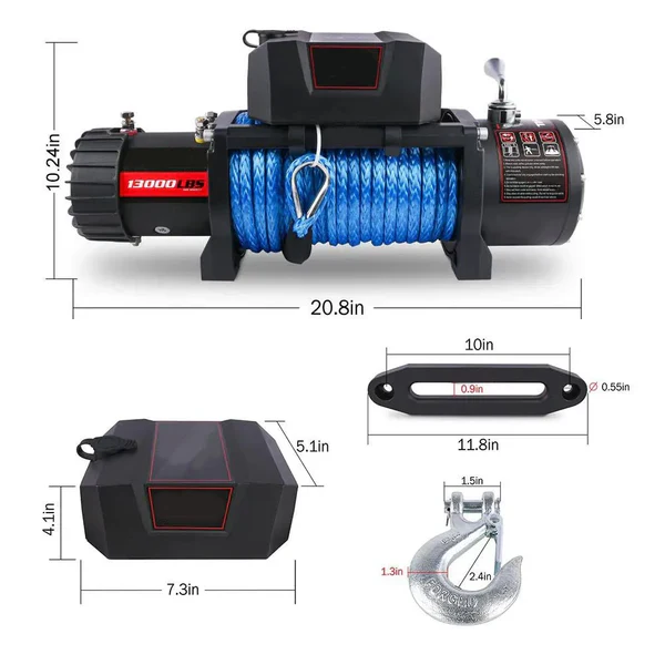 12V Electric Winch 13,000 LBS with Synthetic Rope for SUV, Jeep, Truck & 4WD - Image 3