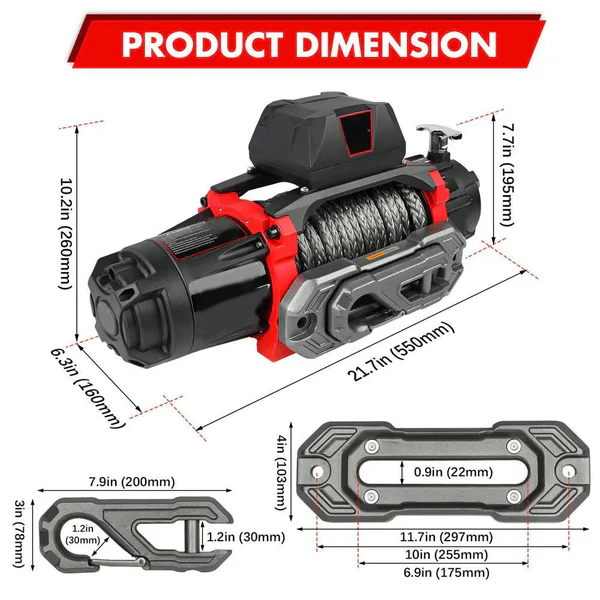 12V Electric Winch 13,500 LBS with Synthetic Rope & 2-in-1 Wireless Remote for Off-Road, Towing, and Trucks - Image 5