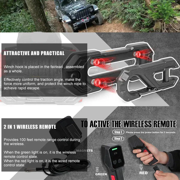 12V Electric Winch 13,500 LBS with Synthetic Rope & 2-in-1 Wireless Remote for Off-Road, Towing, and Trucks - Image 8